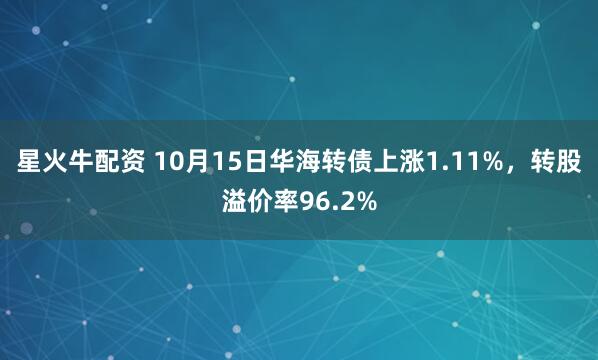 星火牛配资 10月15日华海转债上涨1.11%，转股溢价率96.2%