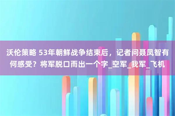 沃伦策略 53年朝鲜战争结束后，记者问聂凤智有何感受？将军脱口而出一个字_空军_我军_飞机